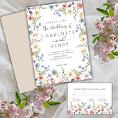 Invitation Fleur sauvage botanique simple rustique Mariage bl