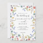 Invitation Fleur sauvage botanique simple rustique Mariage bl (Devant)