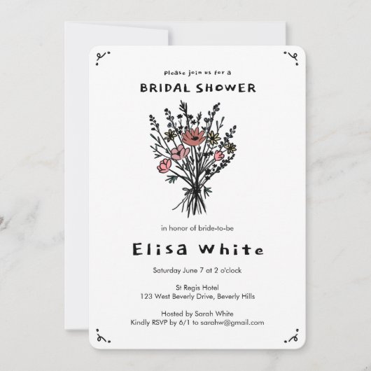 Invitation Fleur sauvage Bouquet Rustique Whimsical QR Code B (Devant)