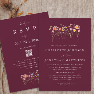 Invitation Fleur Sauvage Bourgogne & Terracotta Code QR Maria