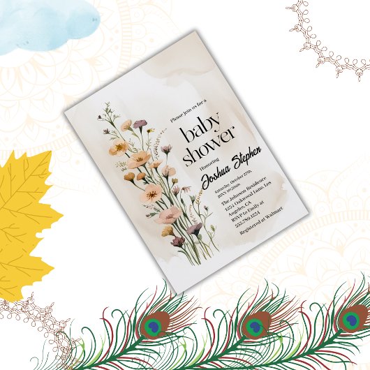 Invitation fleur sauvage Boy Baby shower