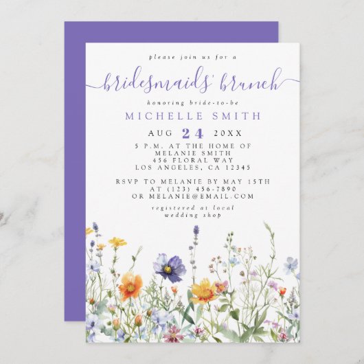 Invitation Fleur sauvage Bridesmaids Brunch (Devant / Derrière)