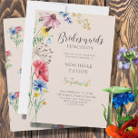 Invitation Fleur sauvage Bridesmaitres Luncheon Pays Floral<br><div class="desc">Fleur sauvage bridesmaids Dîner invitation avec l'aquarelle fleurs sauvages. Ce design botanique rustique de campagne a une jolie frontière de fleurs sauvages, y compris la marguerite cornflower conflower buttercup et la cloche bleue. Un élégant fleuri moderne avec un thème de jardin bohème et girly. Veuillez naviguer dans mon magasin dans...</div>