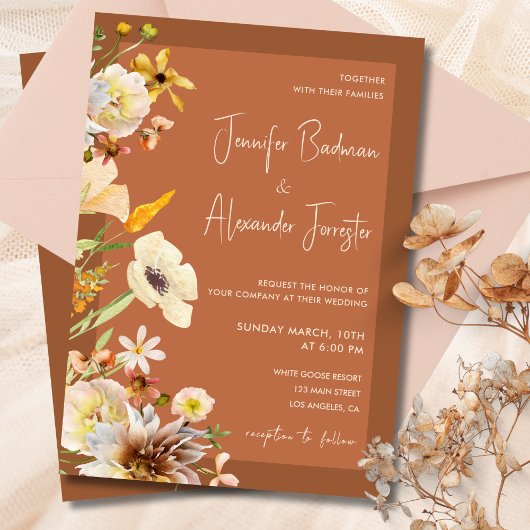 Invitation Fleur sauvage brûlé Orange rouille Mariage en terr