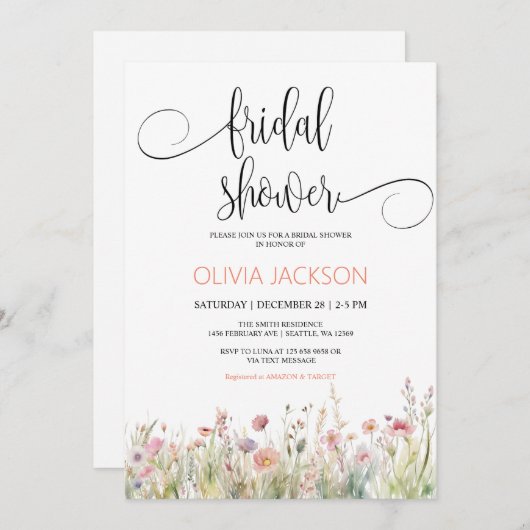 Invitation fleur sauvage Btidal Shower (Devant / Derrière)