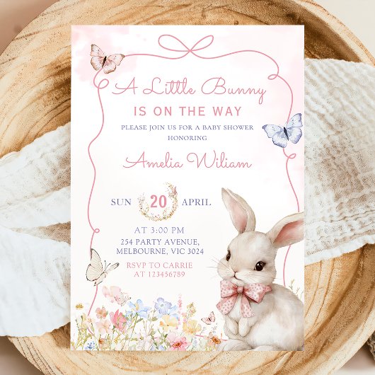 Invitation Fleur sauvage Bunny Rose fille Baby shower Invitat