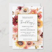 Invitation Fleur sauvage Burgundy Gold Colorée Mariage (Devant)
