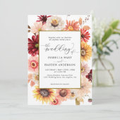 Invitation Fleur sauvage Burgundy Gold Colorée Mariage (Debout devant)