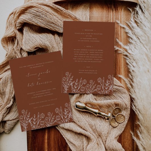 Invitation Fleur sauvage Burnt Orange Mariage avant et arrièr