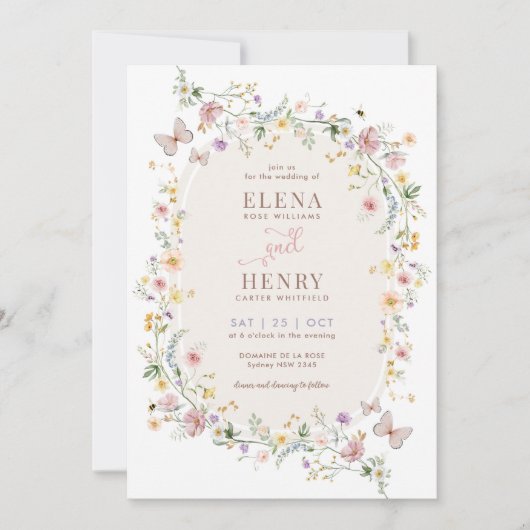 Invitation Fleur sauvage Butterfly Fairytale Jardin Mariage (Devant)