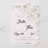 Invitation fleur sauvage Calligraphie simple Enregistrer la d (Devant / Derrière)