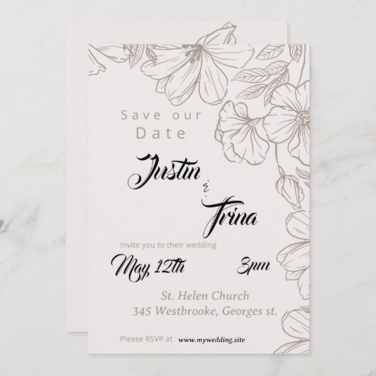 Invitation fleur sauvage Calligraphie simple Enregistrer la d (Devant / Derrière)