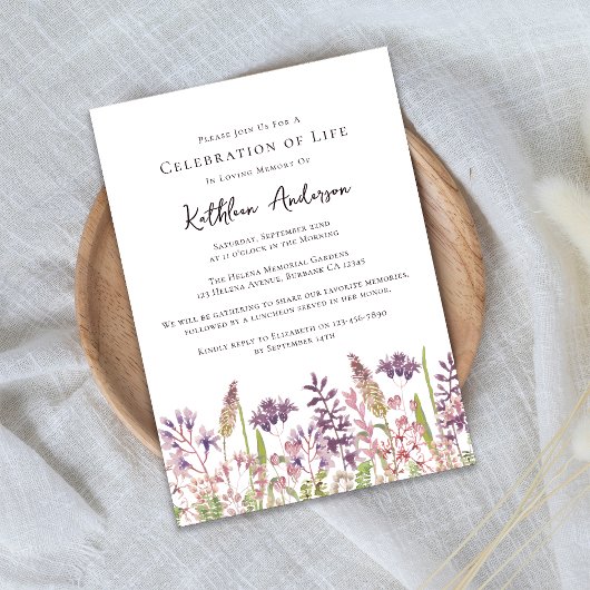 Invitation Fleur sauvage Célébration de la vie funéraire