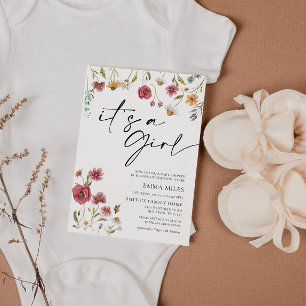 Invitation Fleur sauvage C'est une fille Baby shower Invitati