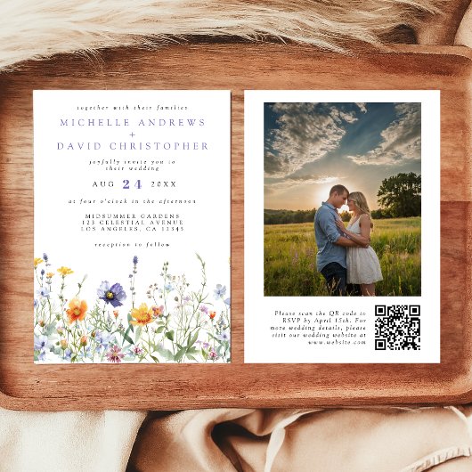 Invitation Fleur sauvage Champ QR Code Mariage Photo