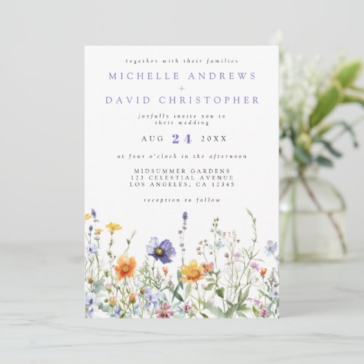 Invitation Fleur sauvage Champ QR Code Mariage Photo (Debout devant)