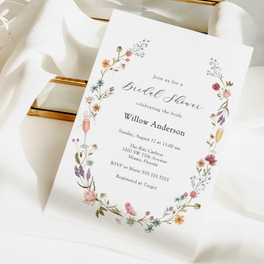 Invitation fleur sauvage Champagne Bridal Douche
