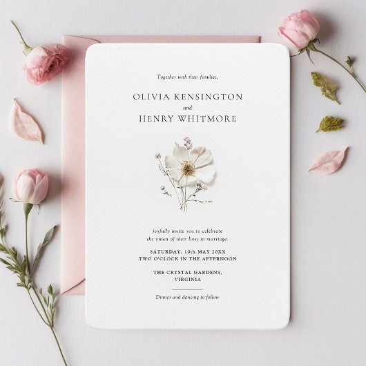 Invitation Fleur sauvage chic arrondi angle style Mariage