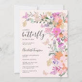Invitation Fleur sauvage chic baby shower  papillon (Devant)