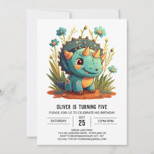 Invitation Fleur sauvage Chic Dinosaur Boy Anniversaire (Devant)