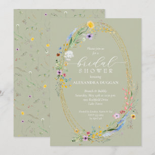 Invitation Fleur sauvage Chic Wreath Sage Fête des mariées ve