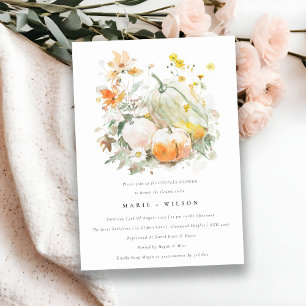 Invitation Fleur sauvage Citrouille Aquarelle Couples Douche