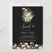 Invitation Fleur sauvage classique Black Sweet 16 Anniversair (Devant)