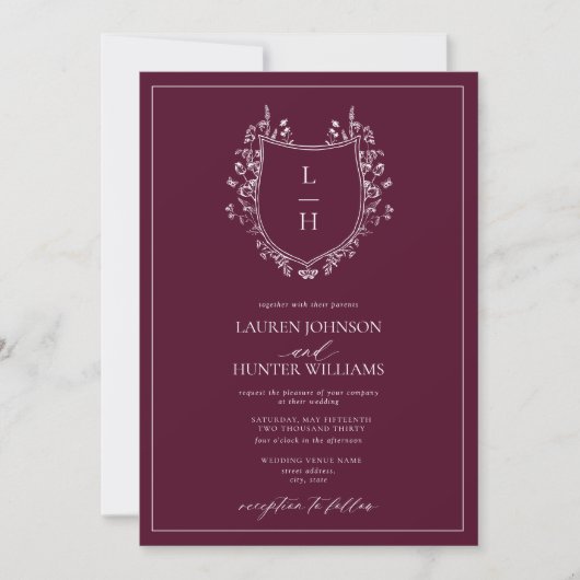 Invitation Fleur sauvage classique de Bourgogne Monogram Cres (Devant)