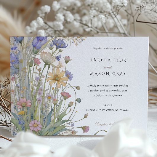 Invitation Fleur sauvage classique Elégant Pastel Wedding Inv