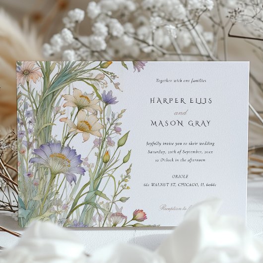 Invitation Fleur sauvage classique Elégant Pastel Wedding Inv