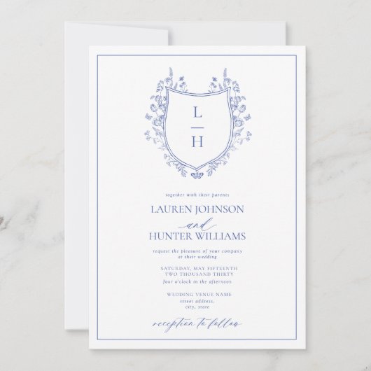 Invitation Fleur sauvage classique Monogram Crest Mariage (Devant)