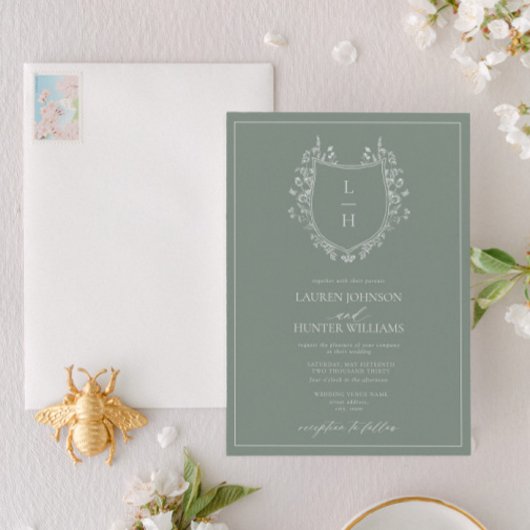 Invitation Fleur sauvage classique Monogram Crest Mariage