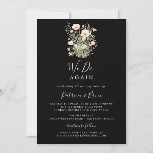 Invitation Fleur sauvage classique Noir Nous refaisons Vow Re (Devant)