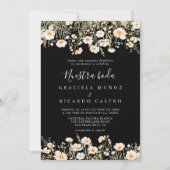 Invitation Fleur sauvage classique Noir Nuestra Boda Mariage (Devant)