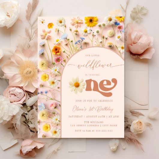 Invitation Fleur sauvage coloré 1er anniversaire