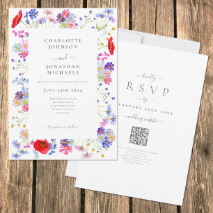 Invitation Fleur sauvage coloré Boho Chic QR Code Mariage