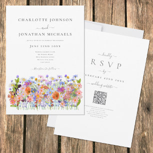 Invitation Fleur sauvage coloré Boho QR Code Mariage