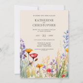 Invitation Fleur sauvage coloré Elégant Mariage beige (Devant)