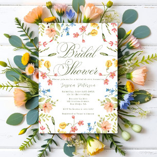 Invitation Fleur sauvage coloré Fête des mariées verte et bla