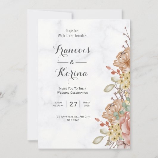 Invitation Fleur sauvage coloré | Le Mariage (Devant)