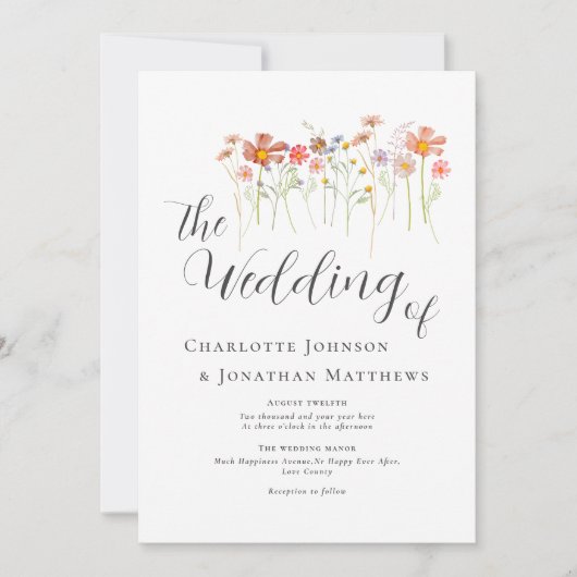 Invitation Fleur sauvage coloré Meadow Élégant Script (Devant)