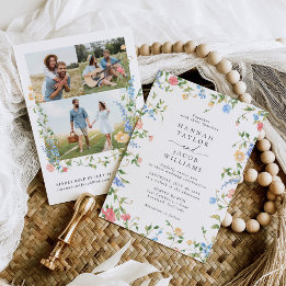 Invitation Fleur sauvage coloré Photo QR Code Mariage RSVP