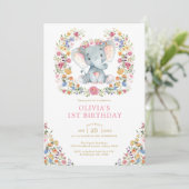 Invitation Fleur sauvage colorée Elephant Girl Fête d'anniver (Debout devant)