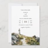 Invitation Fleur sauvage côtier Phare de la plage Mariage (Devant)