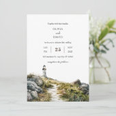 Invitation Fleur sauvage côtier Phare de la plage Mariage (Debout devant)