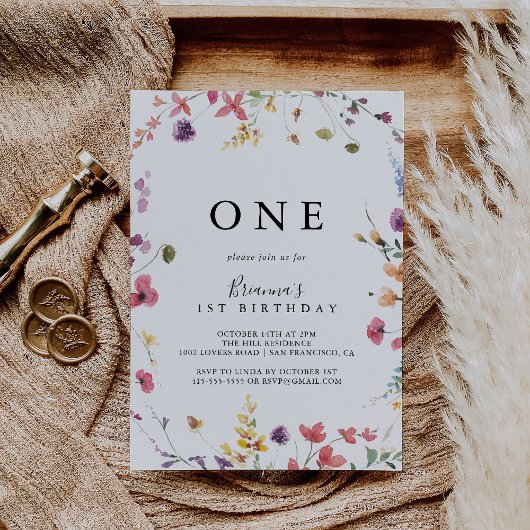 Invitation Fleur sauvage couleur classique Première fête d'an