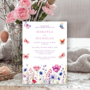 Invitation fleur sauvage couleur d'aquarelle papillons coloré