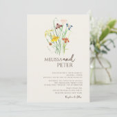 Invitation Fleur sauvage couleur Monogramme beige Mariage pho (Debout devant)