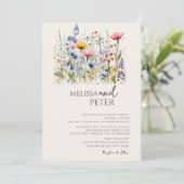 Invitation Fleur sauvage couleur Monogramme beige Mariage pho (Debout devant)