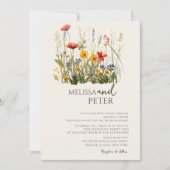 Invitation Fleur sauvage couleur Monogramme beige Mariage pho (Devant)